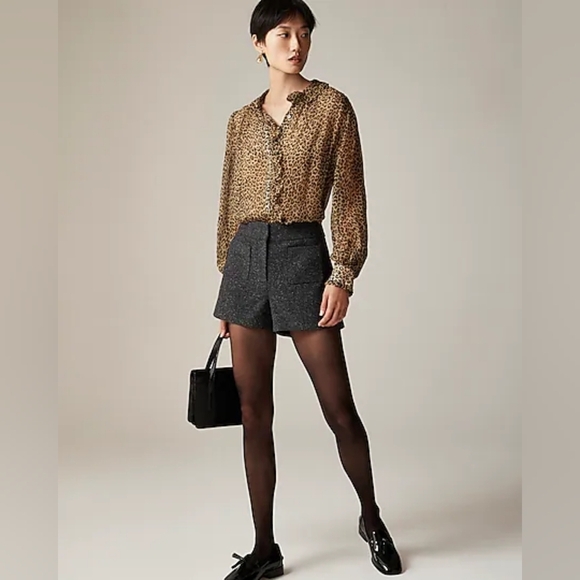 J.Crew Ruffle Button-Up Shirt in Leopard-Print Crinkle Chiffon – Size 10 – NWT - Picture 3 of 9